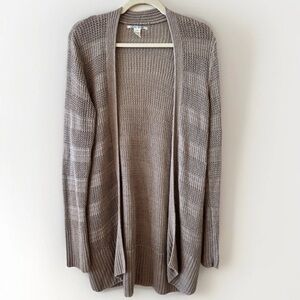 Lucky 🍀 Linen Cozy Tan Open-Front Sweater Sz Medium Sea Grass boho Cardigan